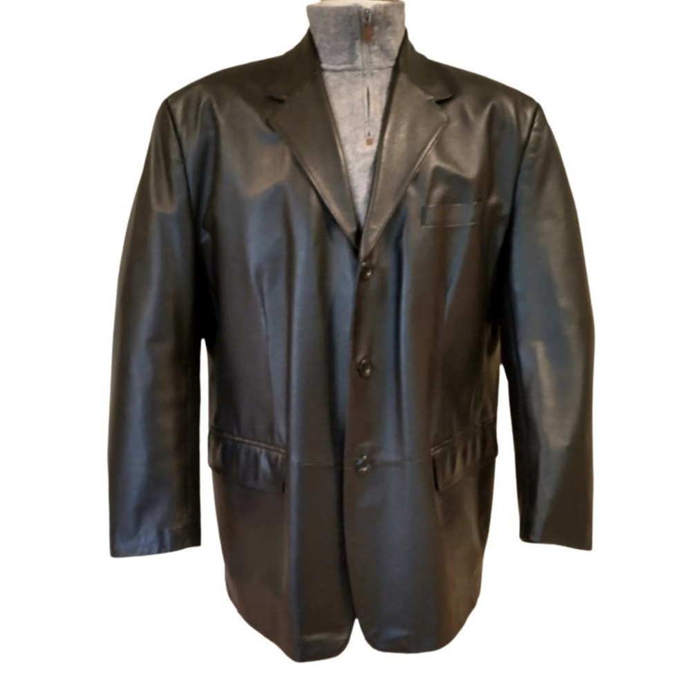 J Ferrar Men's L Black Leather Jacket Blazer Style